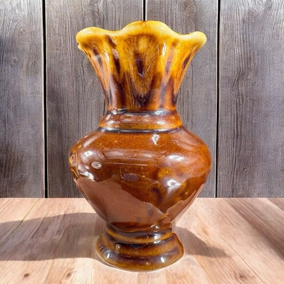 Vintage USA Pottery Bud Vase Vessel Stoneware Ceramic Vase Brown Glazed VTG - Picture 1 of 9